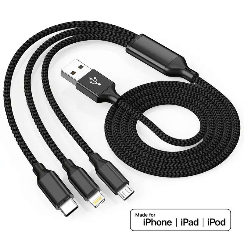 3-in-1 Fast Charging USB Cable For IPhone, For SamSung, Type-C, Micro USB Devices