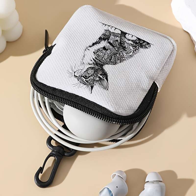 Gray Cat Pattern Portable Storage Wallet Coin Storage Wallet Suitable