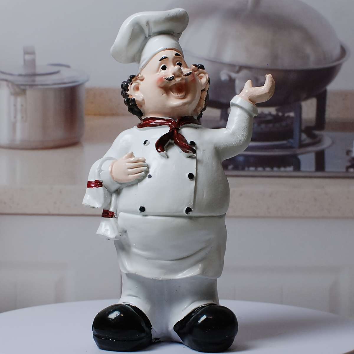 1pc Resin Chef Figurine with Towel Decorative Singing Chef Statue for Kitchen Indoor Use Non-El