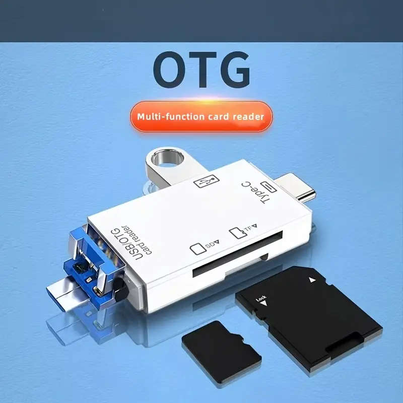 6-in-1 High-Speed Card Reader OTG Converter USB Type-C TF/SD Camera Adapter Plug Play Portable Desig