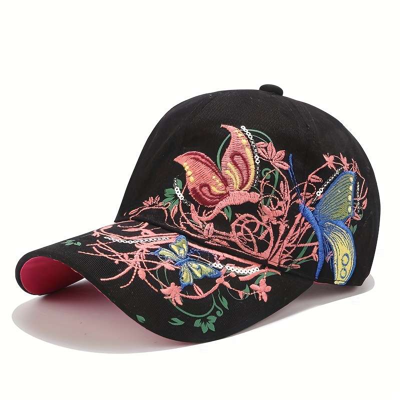 1pc Women's Summer Fashion Baseball Cap with Vibrant Butterfly Embroidery Adjustable Sun Protectio