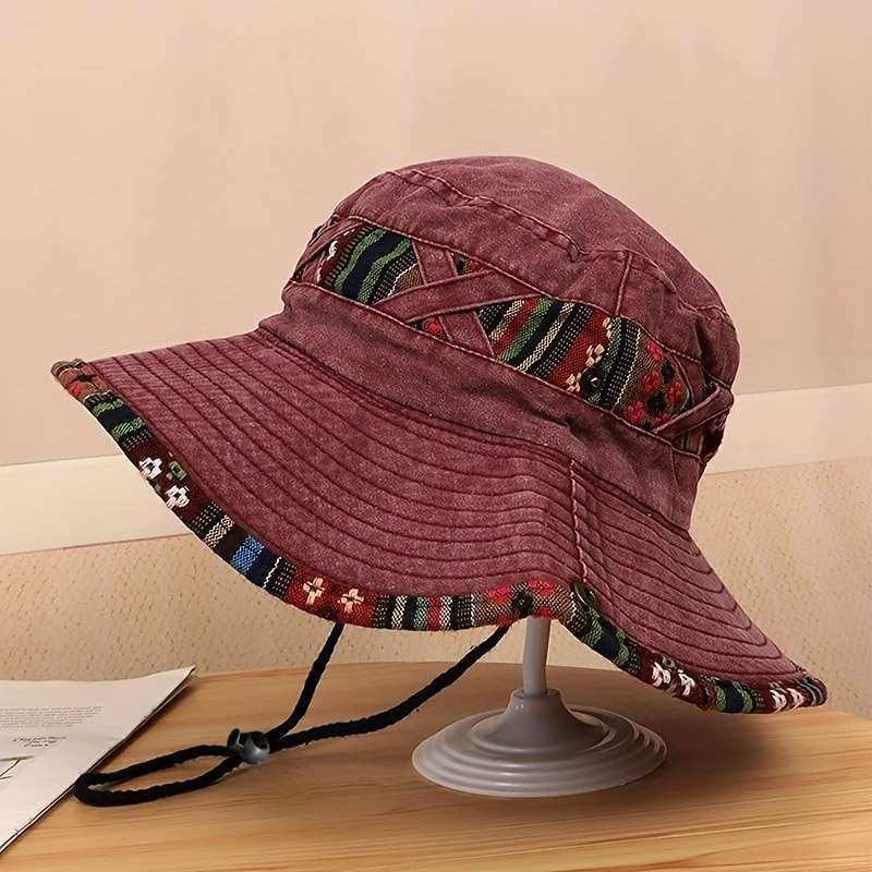 1pc Retro Denim Cowboy Hat with Adjustable Drawstring Lightweight Woven Outdoor Mountaineeri