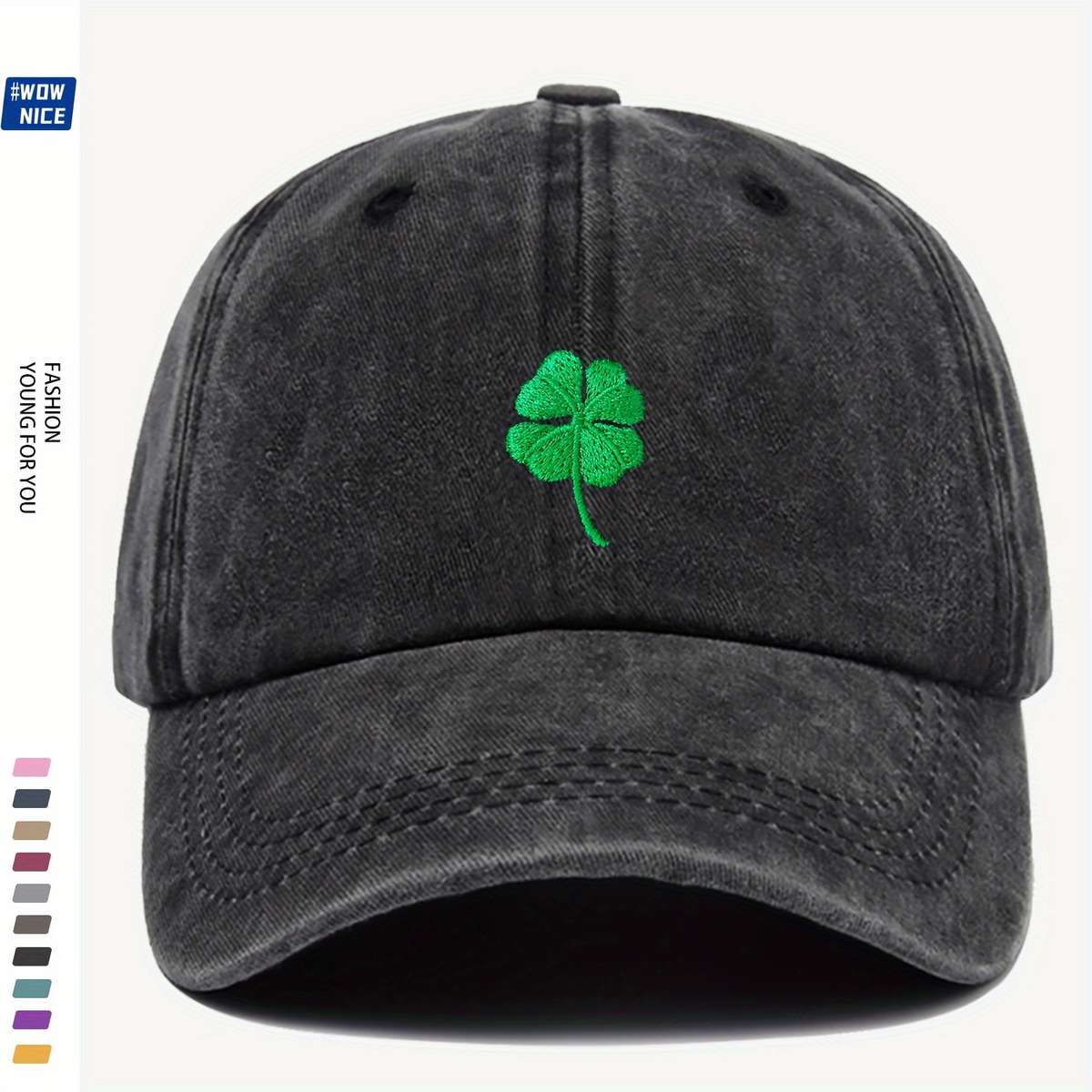 1pc Lucky Clover Embroidered Baseball Cap Breathable Adjustable Fit Lightweight Polyester Ide