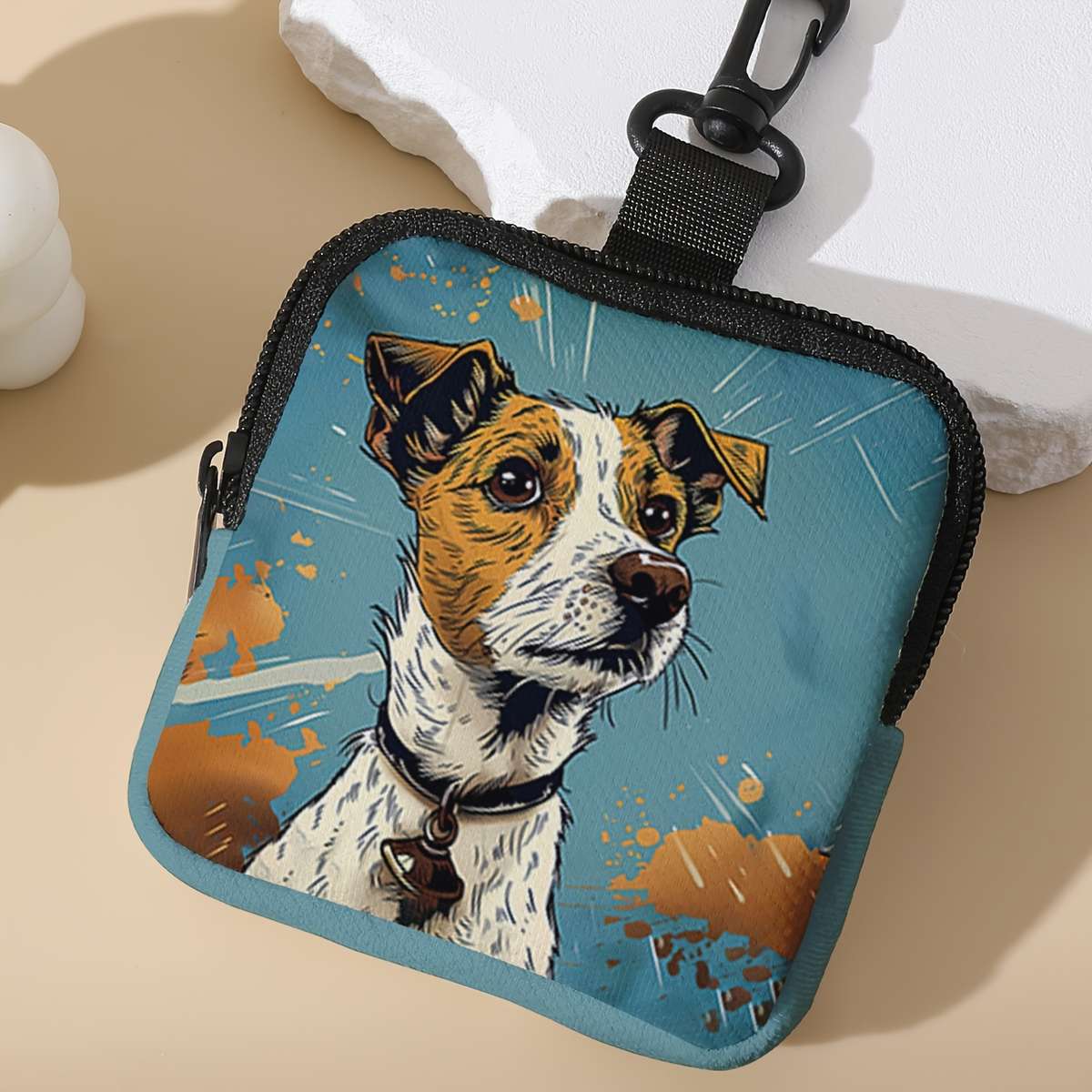 Large Capacity Coin Purse With Dog Print Multifunctional Key Card Holder Durable Polyeste