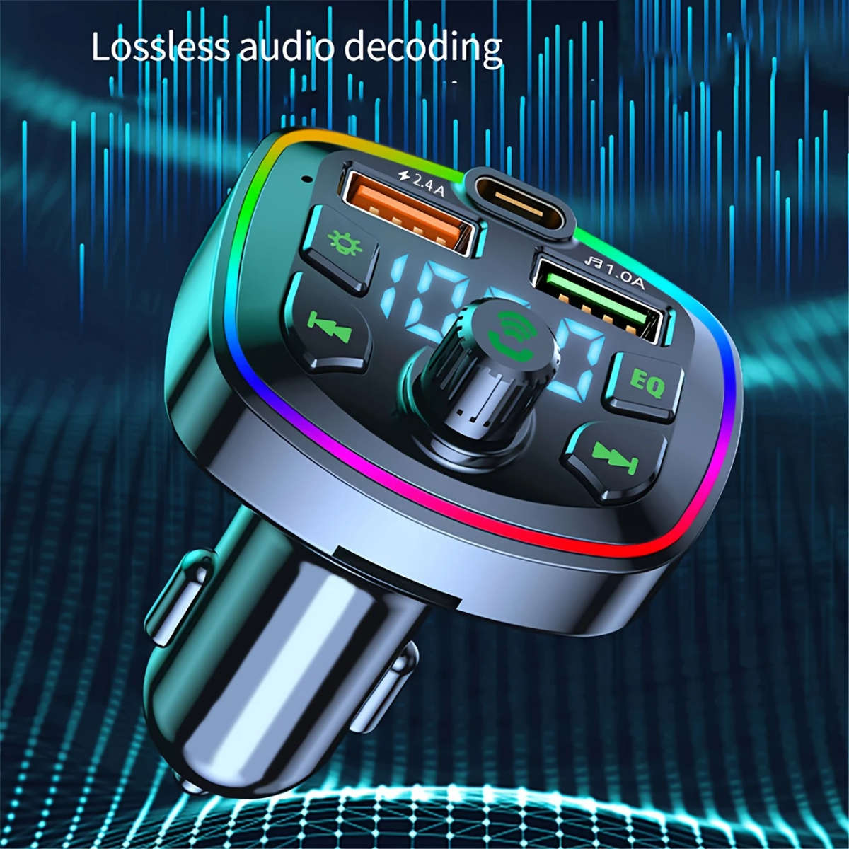 1pc Wireless Car Charger MP3 Player Rainbow Metallic Finish Multi-Function USB Receiver with Lossles