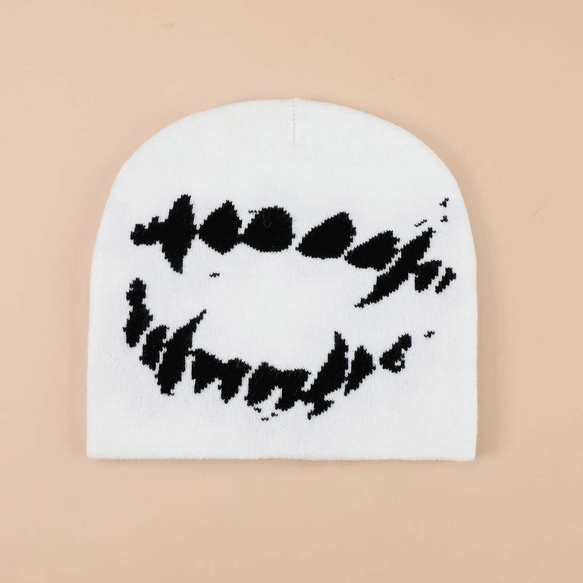 1pc Tooth Graphic Y2K Beanie Black White Elastic Knit Hats Hip Hop Skull Cap Unisex Warm Beanies