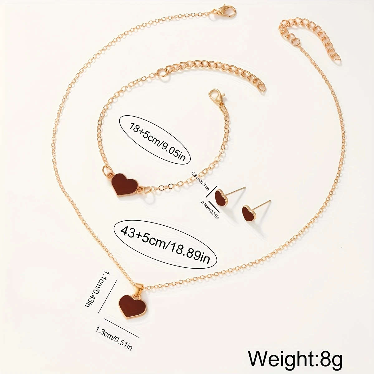 4pcs Set Ladies Watch Women Brown PU Strap Casual Quartz Watch And Heart Necklace Earings Bracelet J