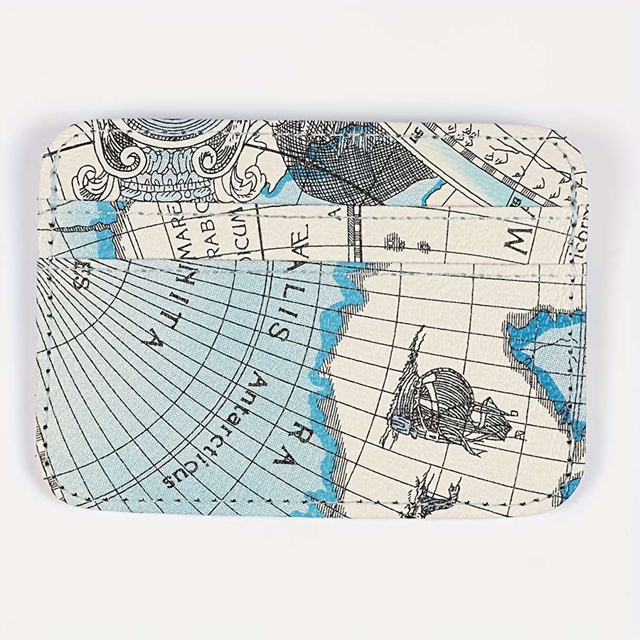 Vintage Map Print Pu Leather Card Cases Mini Wallet