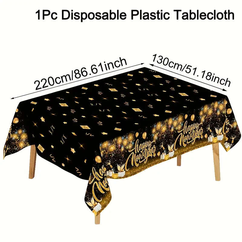 Shiny Gold Firework Balloon Pattern Disposable Plastic Tablecloth