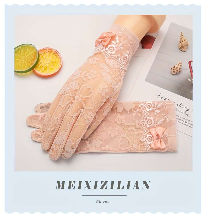 1 Pair Bean Paste Color Lace Sunshade Gloves