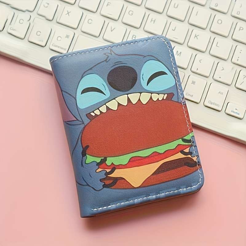 Authorized Disney Stitch Unisex Wallet Cute Cartoon Print Large Capacity Half-Fold Design