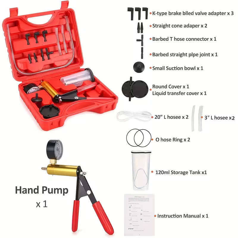 16pcs Brake Bleeder Kit Handheld Vacuum Pump Tester with Adapters for Automotive