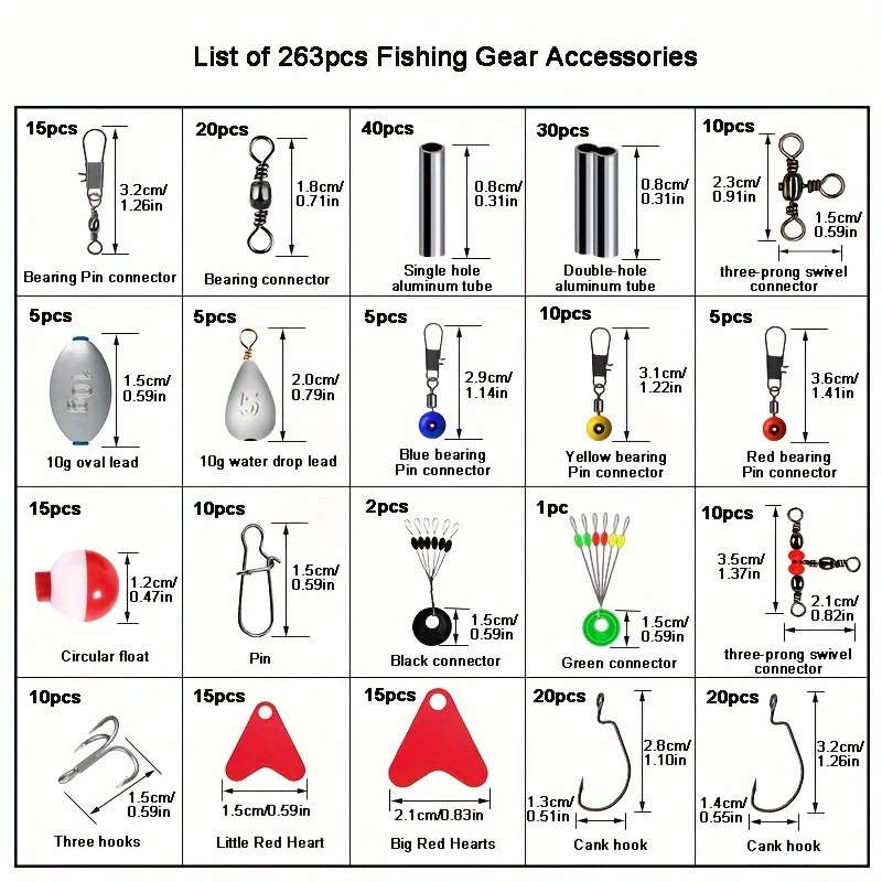 264pcs set Outdoor Fishing Accessories Set with Tackle Box Including Plier Jig Hooks Sinker Weight S