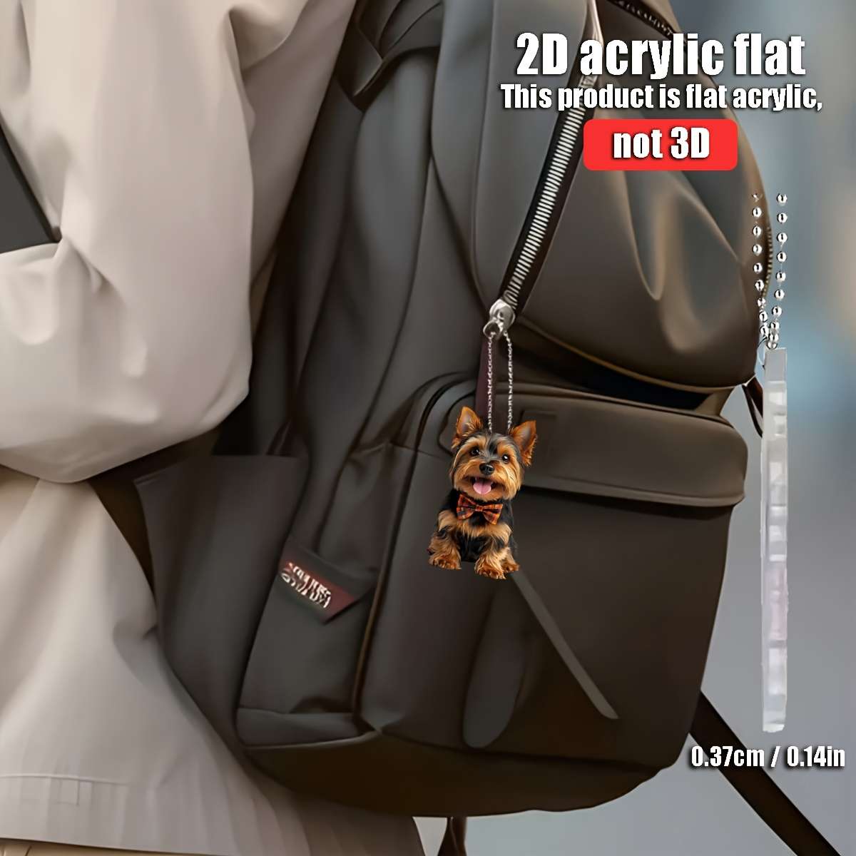 1pc 2D Flat   acrylic flat  A cute Yorkshire Terrier wearing a bow hanging accessories  f