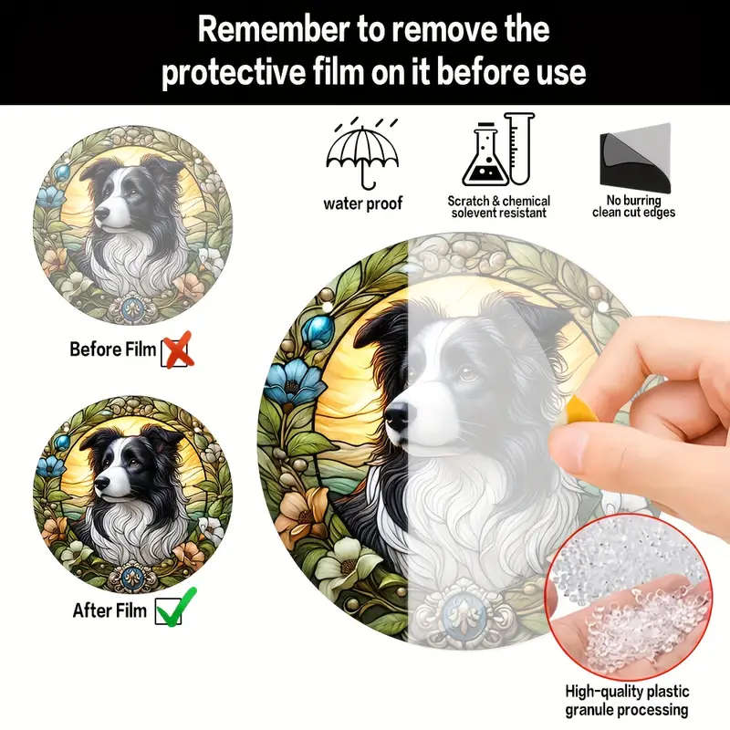 2D Flat Border Collie Round Sun Catcher Window Hanging Sign Acrylic Painted Art Decorative S