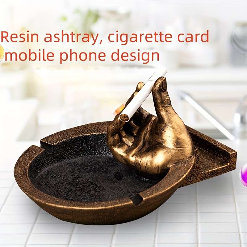 Creative Finger Ashtray Phone Stand C Unique Retro Decor for Home or Office Golden Resin