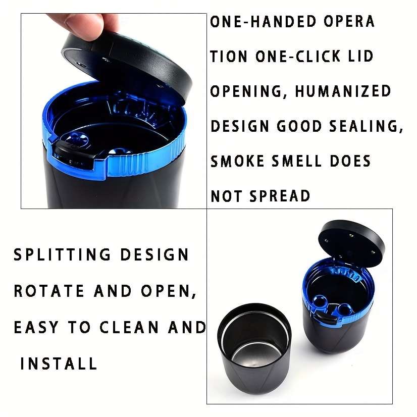 1pc Car-mounted Non-flammable Ashtray ABS + Metal Inner Structure One-Button Automatic Pop-up