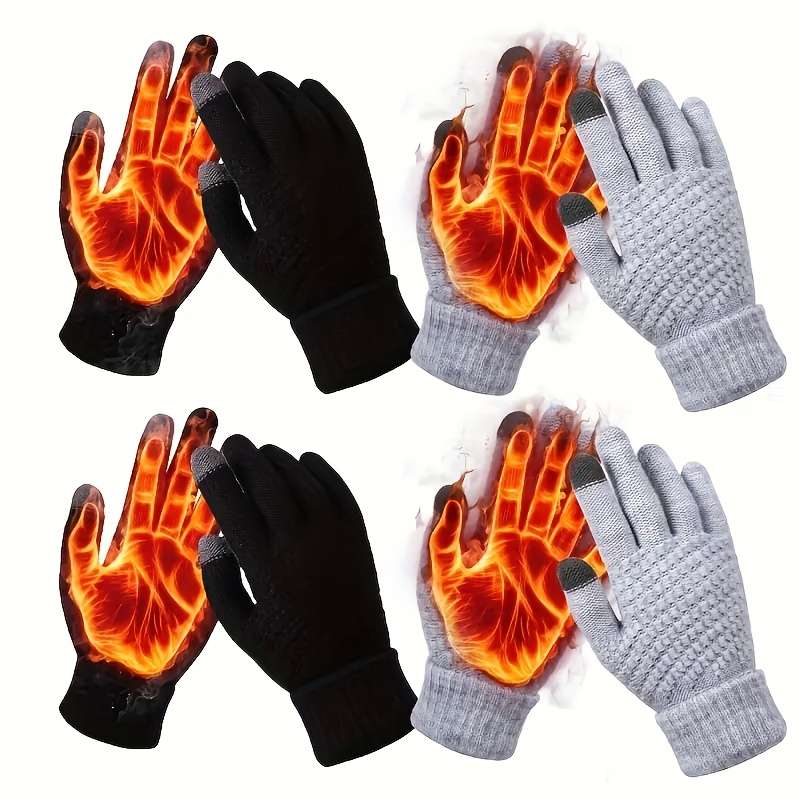 4 Pairs Black And Gray Warm Gloves
