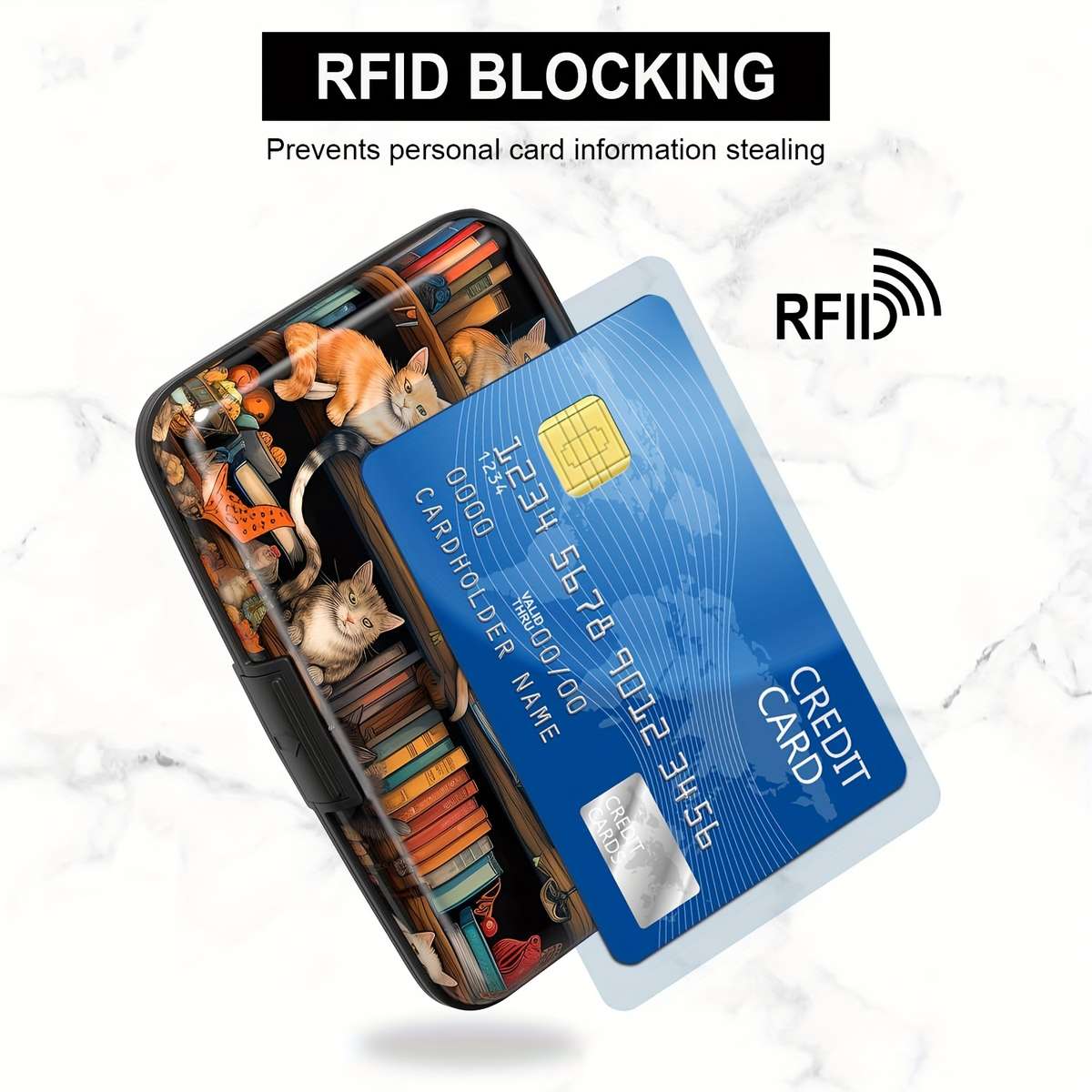Cat Illustration Rfid Blocking Card Holder Wallet