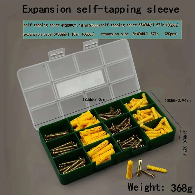 180 Pcs Self Tapping Screws With Plastic Expansion Tube In Box