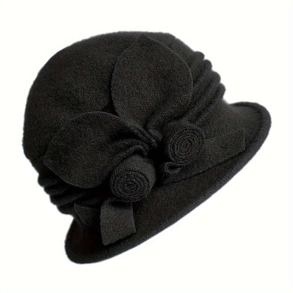 1pc Vintage Wool Autumn Winter Women's Hat with Double Roll Butterfly Decoration