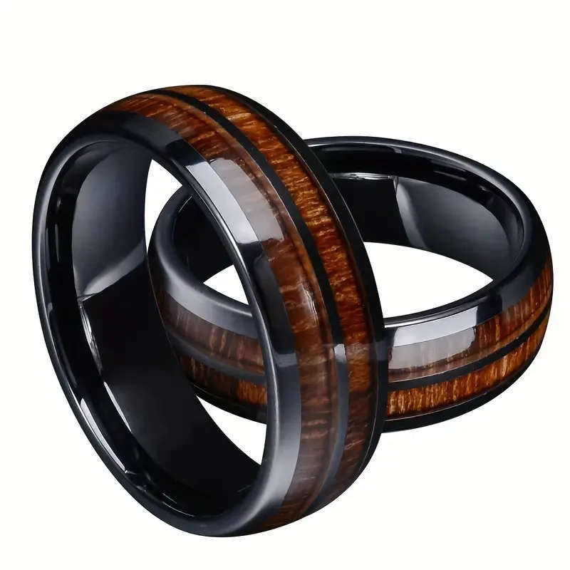 Men's Black Wood Grain Stainless Steel Ring