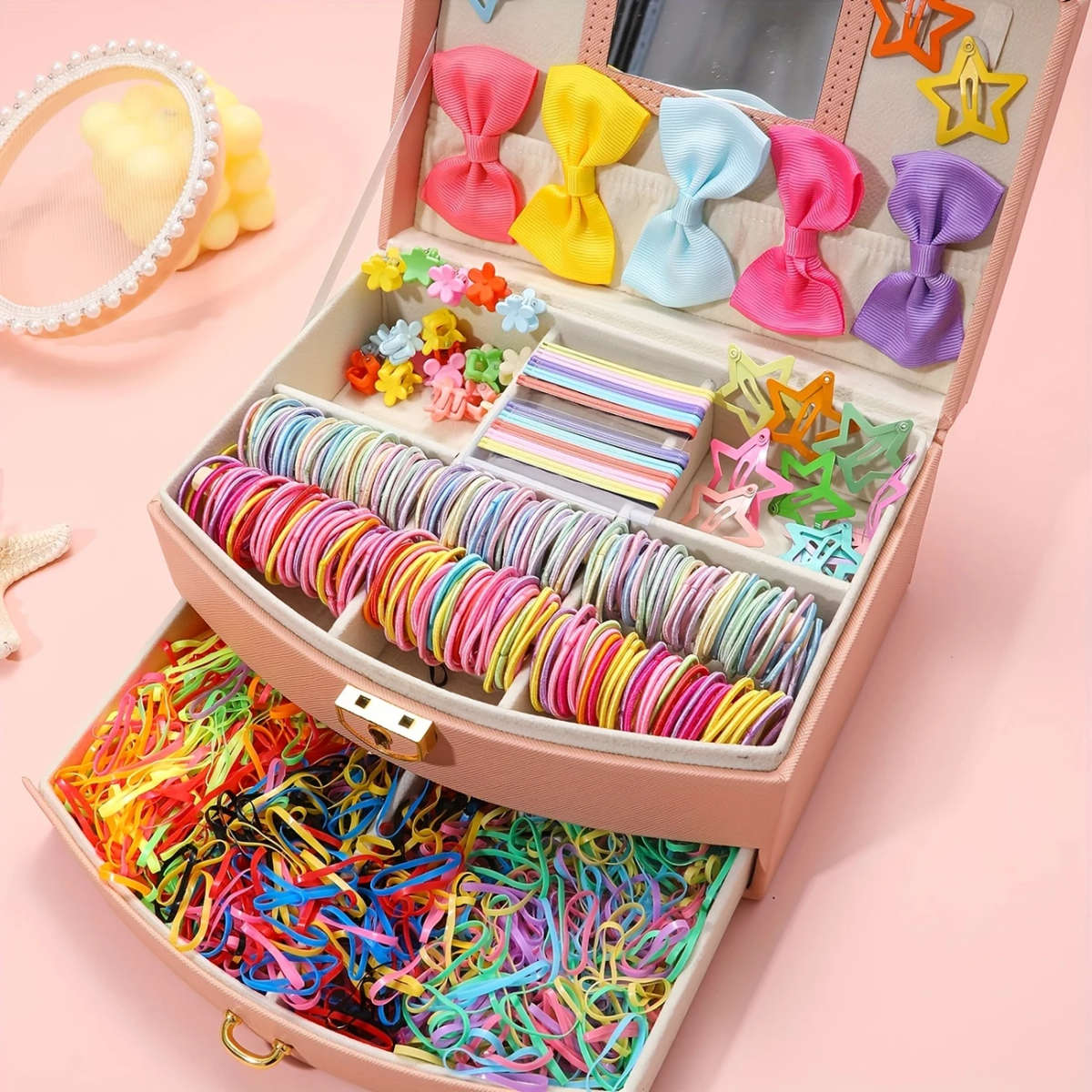 860pcs Colorful Hair Accessories Set for Women Cute Plastic Hair Ties Bows Clips and Scrunchies Mult