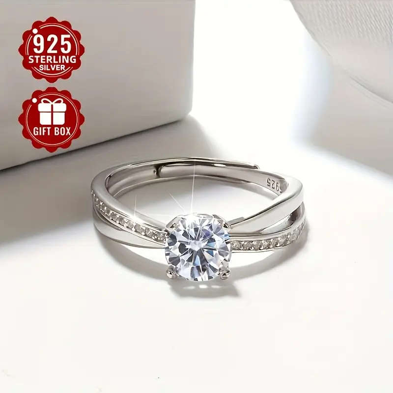 Adjustable 925 Silver Ring, featuring synthetic cubic Synthetic Zirconia stones