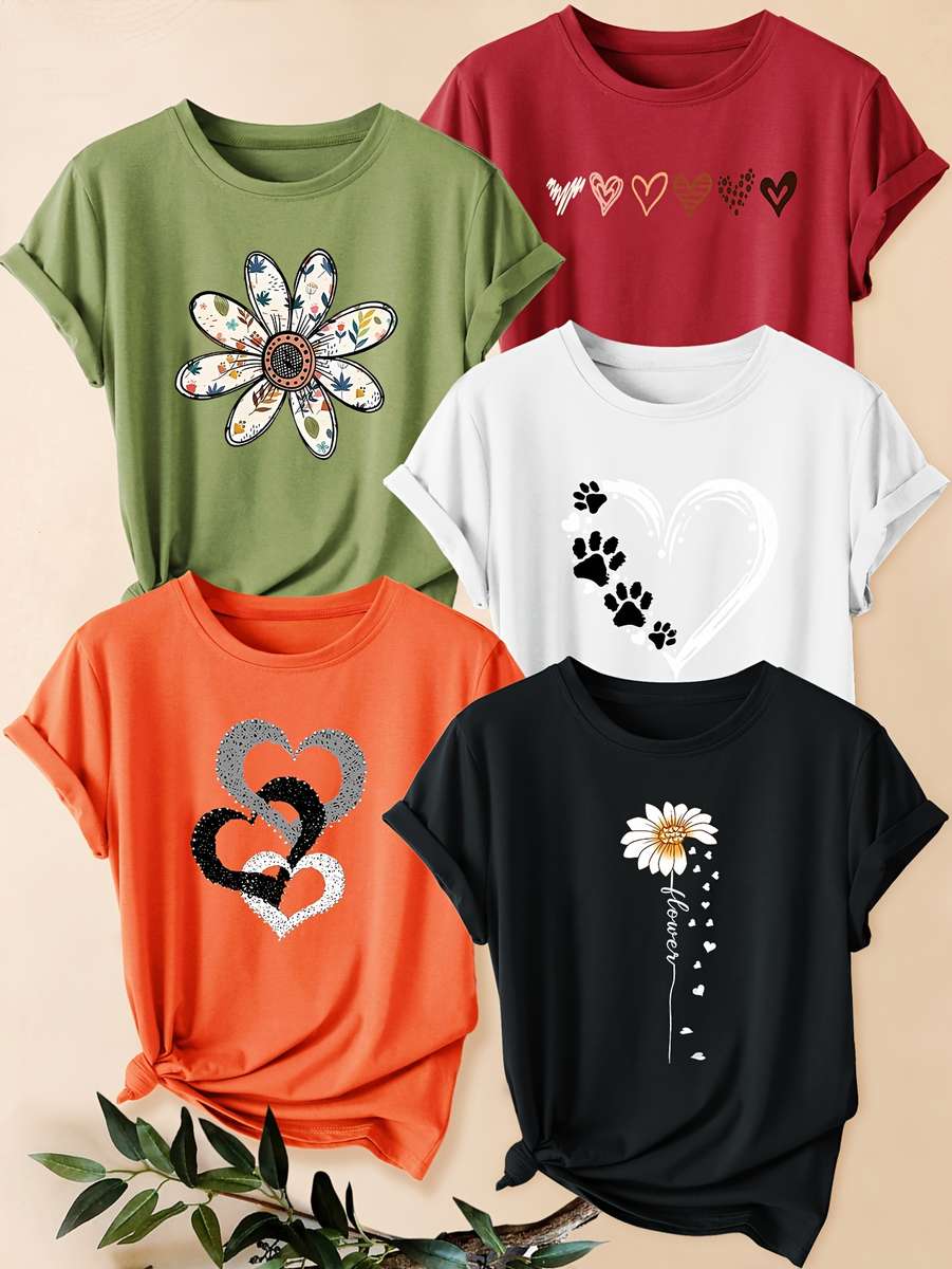 Womens T Shirt Color Army Green Orange Red White Black Sizes
