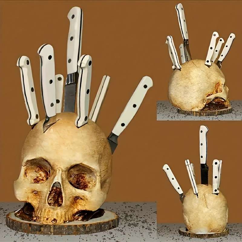 1pc Skull Knife Holder for Kitchen Storage Skull Knife Holder Kitchen Decorations Horror Ki