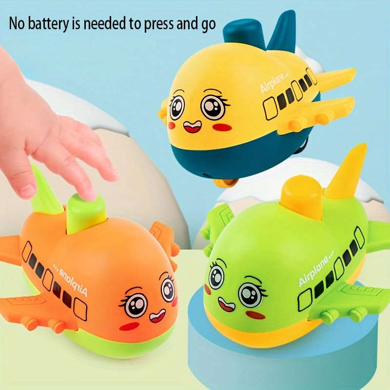 FunPlay Cartoon Airplane Model Toy for Kids Plastic Press and Glide Vehicle Battery-Free No Spec