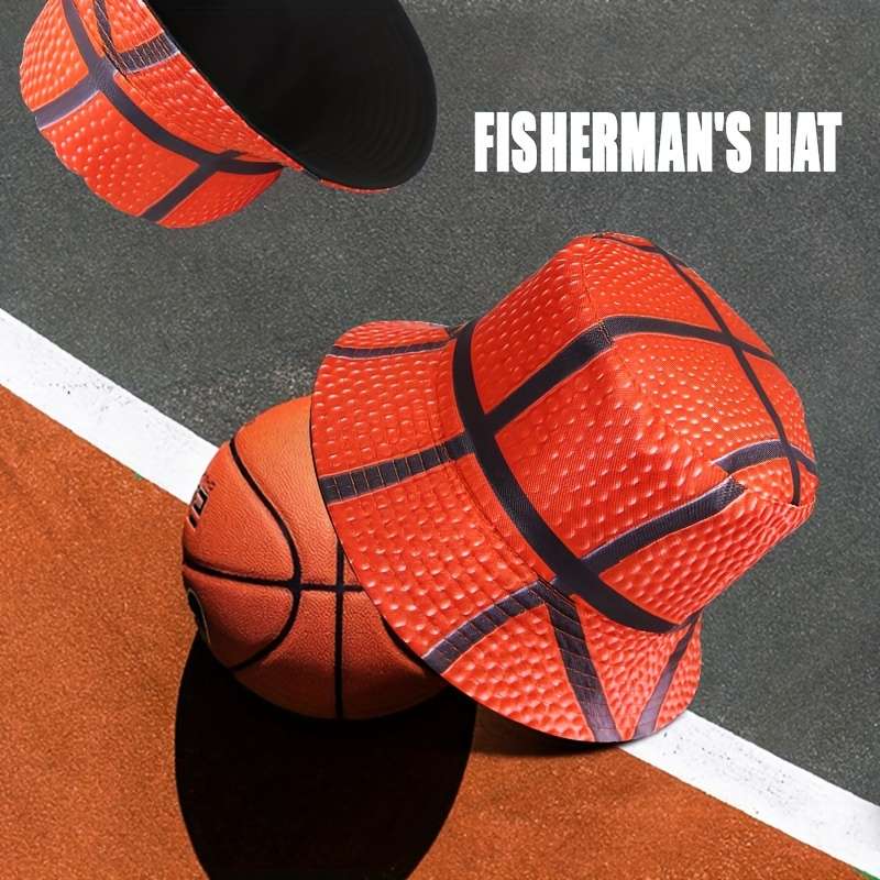 Trendy Basketball-Themed Foldable Bucket Hat Sporty Sun-Protective Stylish