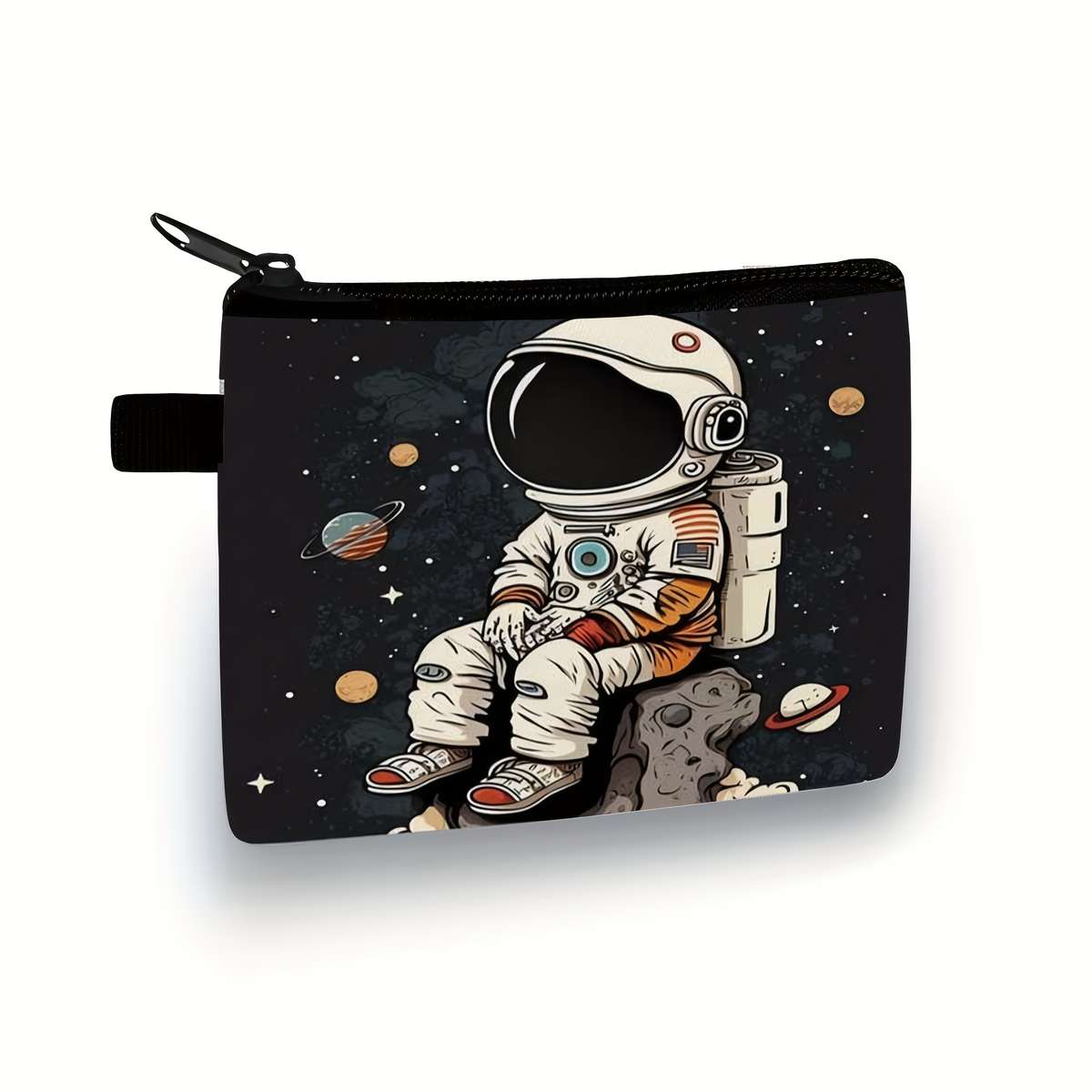Cool Astronaut Zero Wallet Durable Polyester Pouch With Vibrant Cartoon Design Hand Washable