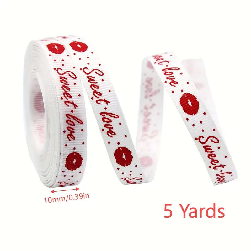 10mm Heart-Shaped Pattern Printed Satin Ribbon Craft Ribbon