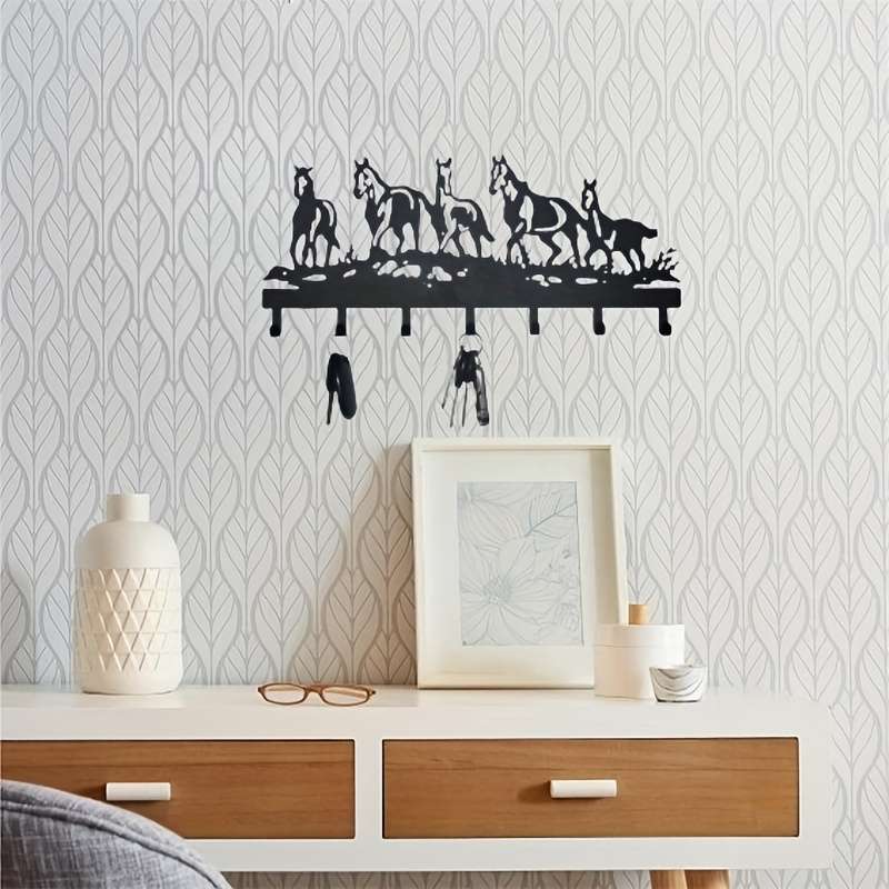 5-Horse Metal Wall Art HooksStylish Key Coat and Bag Holder for Living Room Office or Bathroo