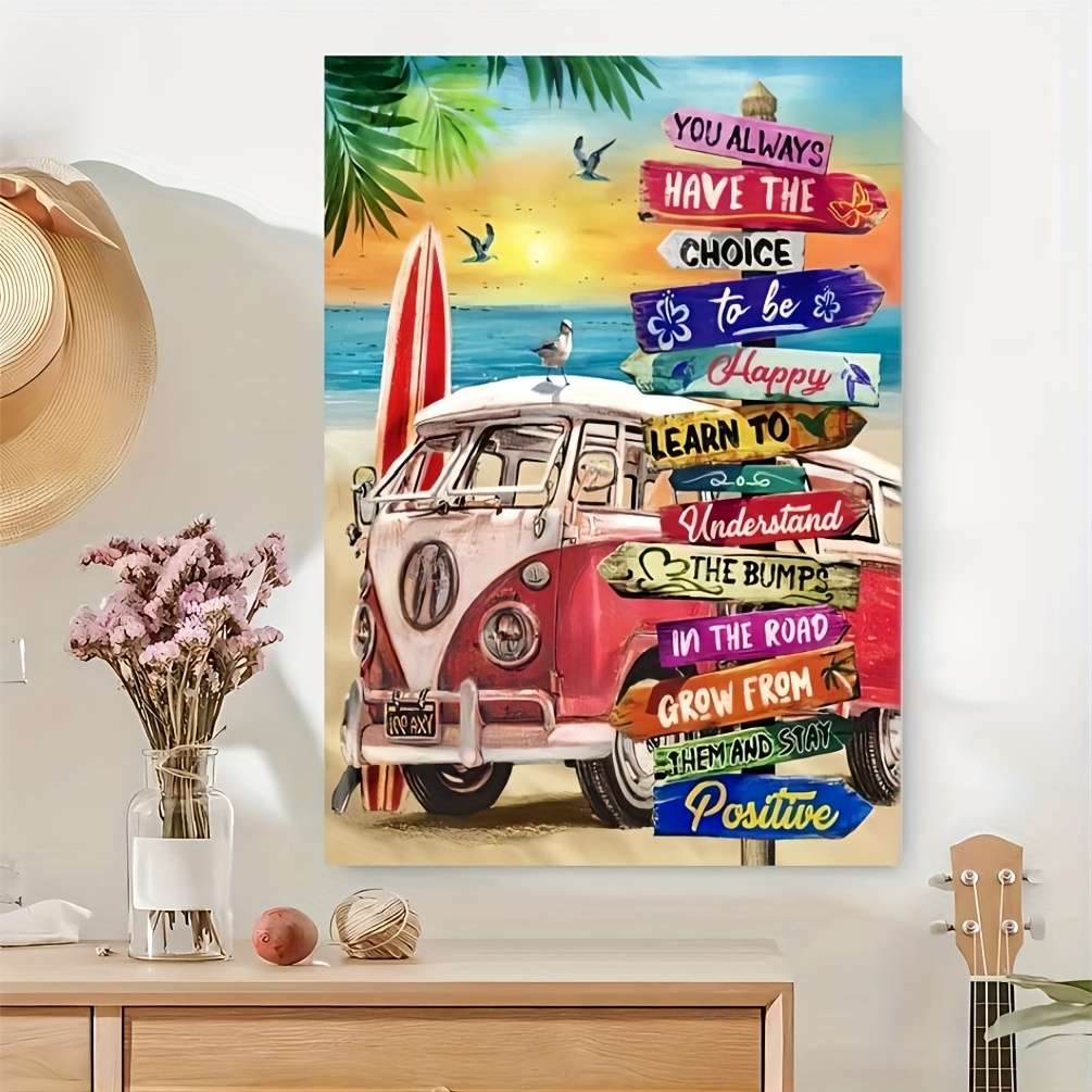 1000pcs Beach Scene DIY Jigsaw Puzzle for Adults Vibrant Van Artwork with Positive