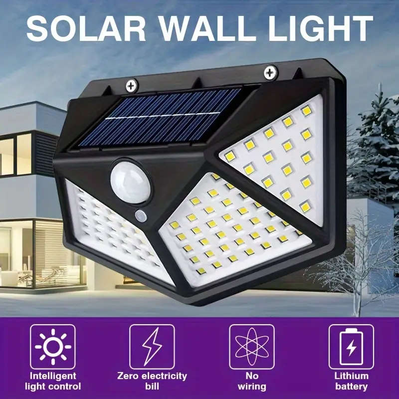 New 100LED wall sensor light, intelligent light sensor, solar charging, brightness automatic adjustm