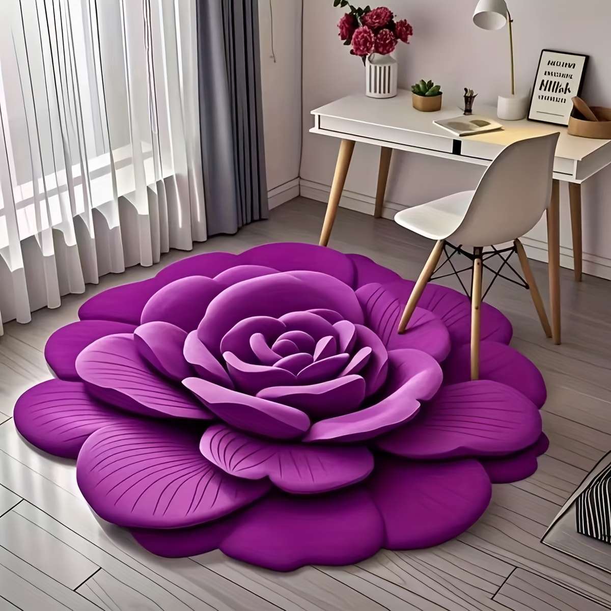 1Pc 60x60cm 23.6x23.6inch Blue Flower Floor Mat