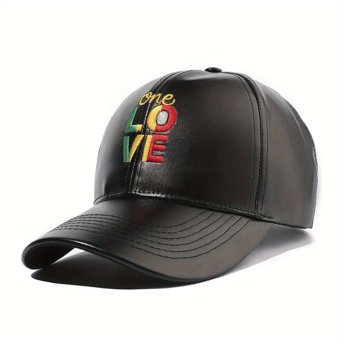 Street Personality Simple PU Leather ONE LOVE Embroidered Baseball Cap Suitable