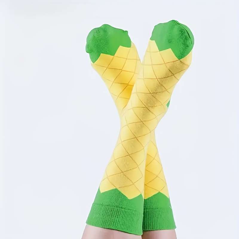 1 Pair Yellow Pineapple Ice Cream One Size Socks