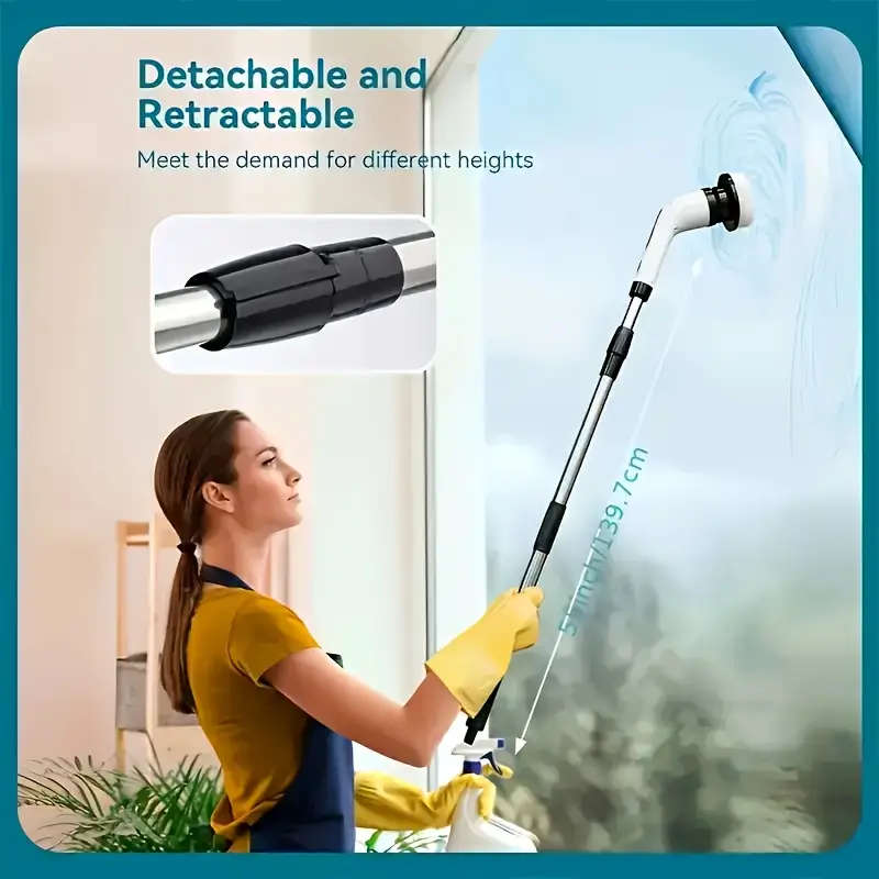 7-in-1 Electric Rotating Cleaning Brush, Wireless Shower Scrubber with Replaceable Heads and Adjusta