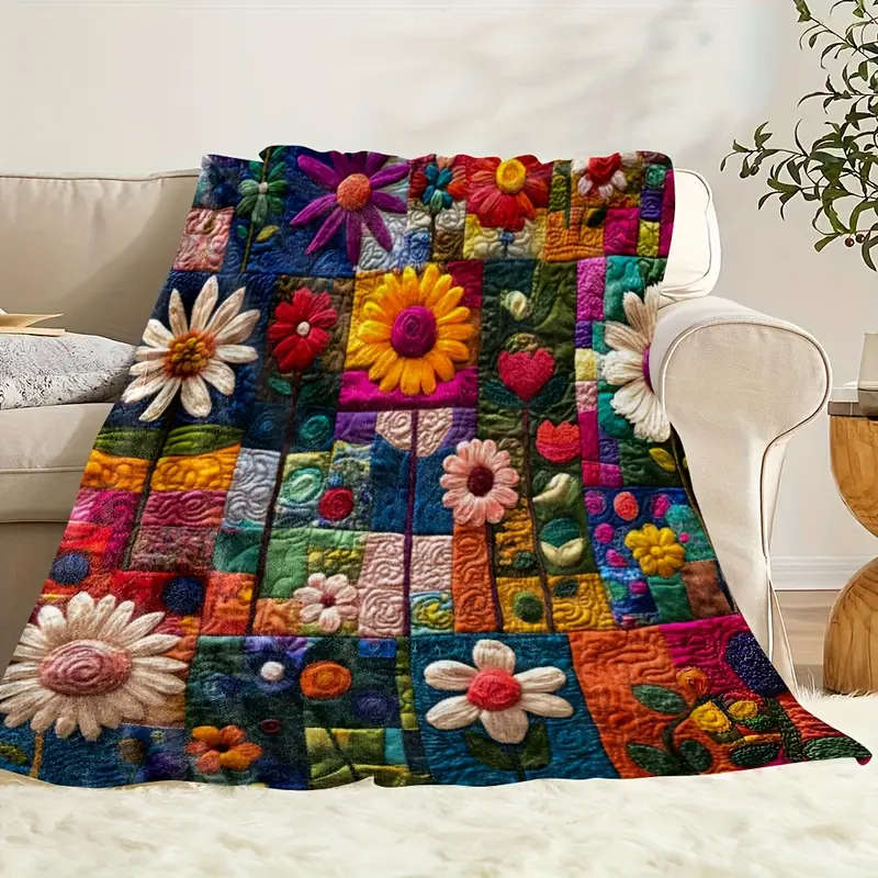1 Bohemian Floral Quilt Throw Blanket