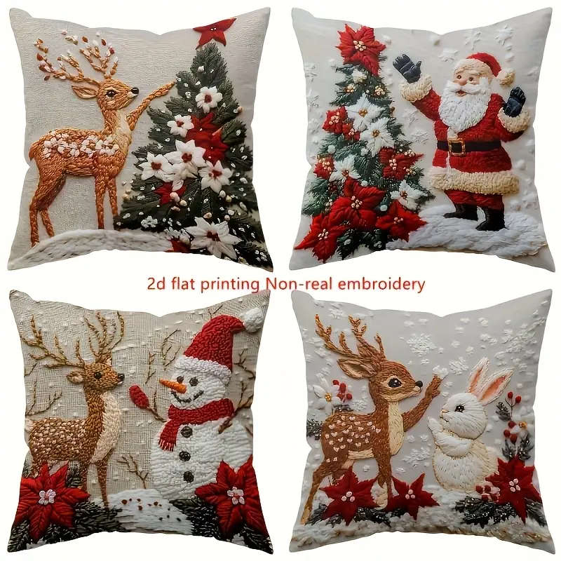 2D Flat-Printed 4 Christmas Decorative Pillowcases