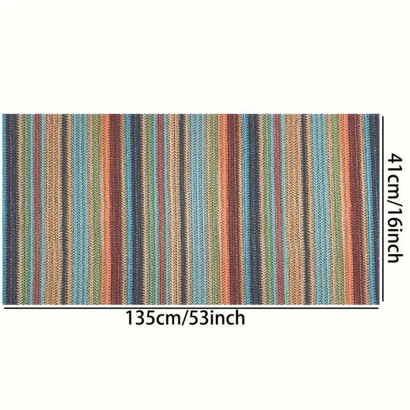 1 Piece Of Multicolor Rainbow Striped Woven Faux Leather Khaki