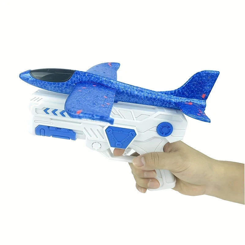 Kids' Foam Airplane Launcher Outdoor Toy For Interactive Play Blue And White Design