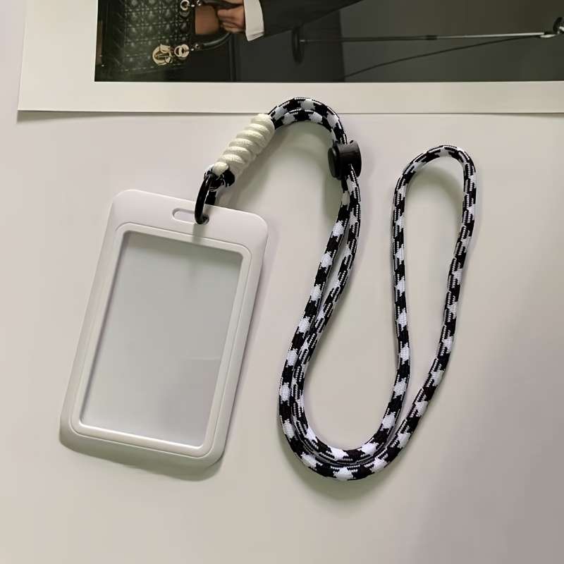 Stylish Neck Lanyard Card Holder Durable Plastic Casual Design With Checkered Pattern Strap