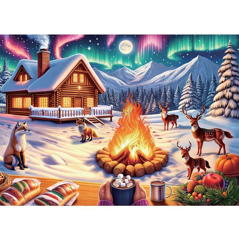 1000pcs Mini Jigsaw Puzzle Winter Night Bonfire Scene with Glowing Ember Art Hand-