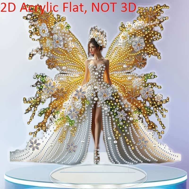 2D Flat Butterfly Bride Acrylic Tabletop Decor Elegant Fairy With Glowing Orbs Floral P