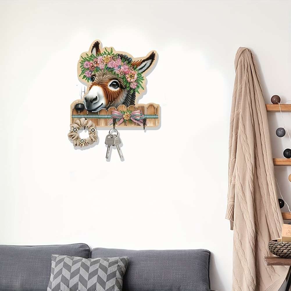 Unique Donkey Diamond Art Coat Hanger SetWall-mounted Key Holder Towel Rack Hat Rack with Decor