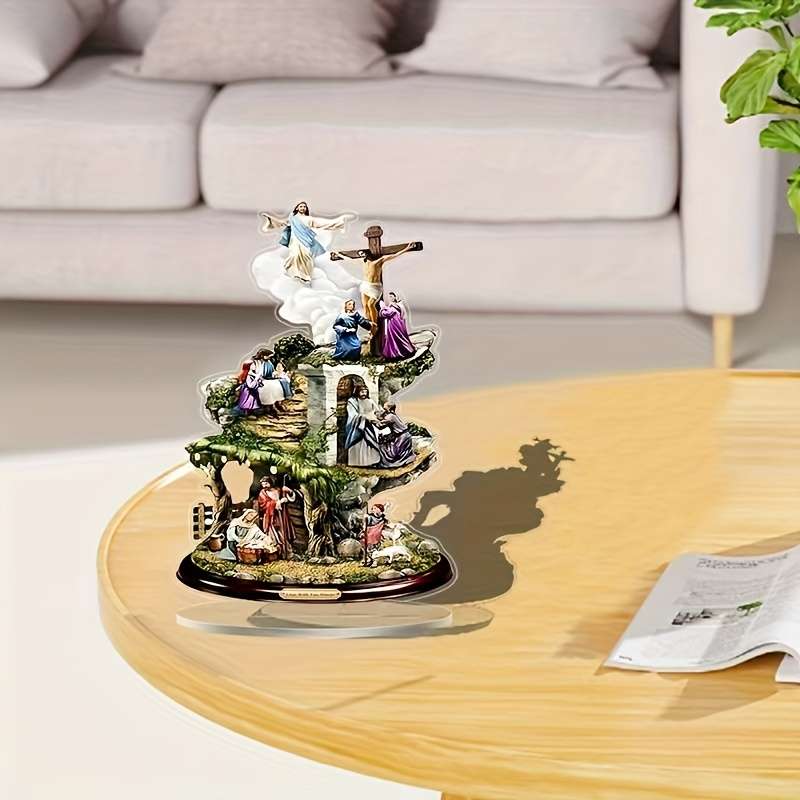 1pc 2D Flat  Boho Acrylic Jesus Birth Scene  Desktop Decoration Non-Electric